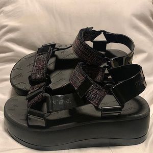 Melissa X Rider Papete platform jelly sandals with rainbow shimmer velcro straps